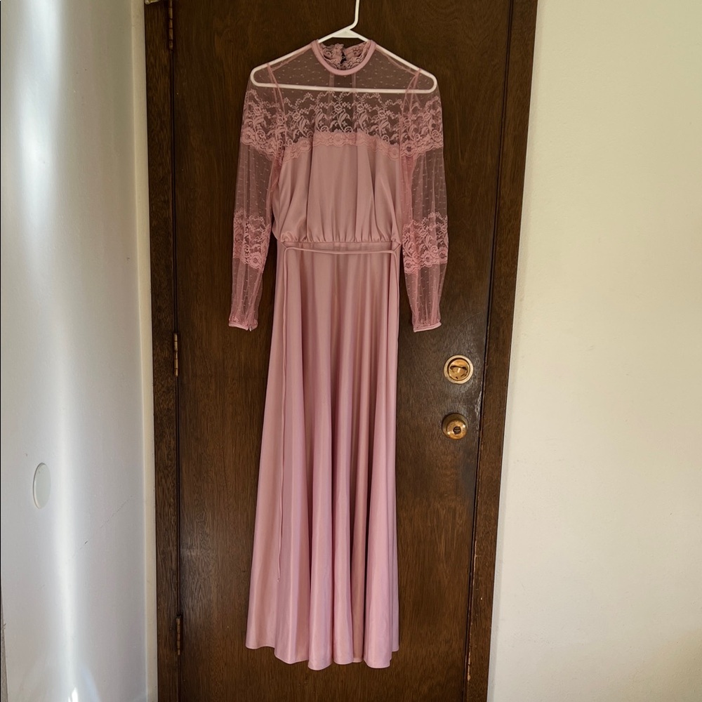 Vintage JCPenney Blush Long Sleeve Lace slip Dress